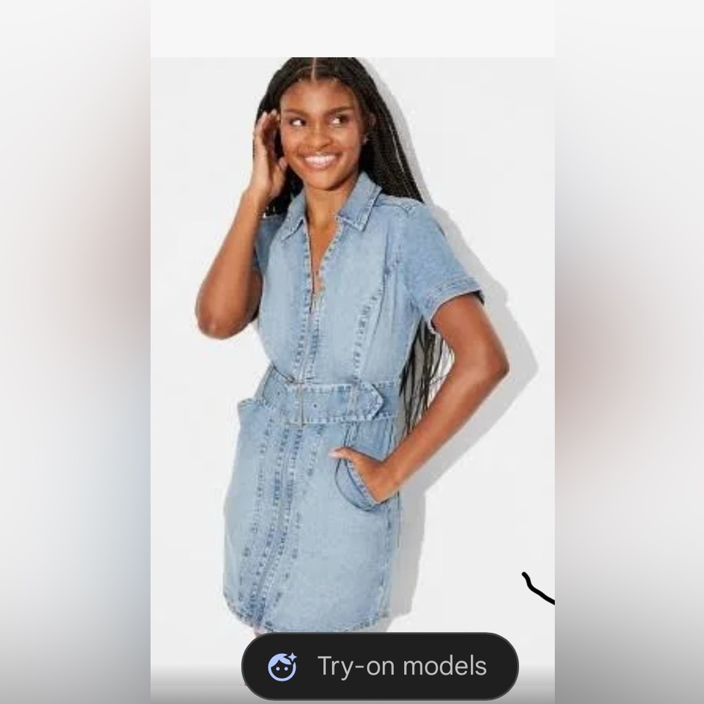 Women’s short sleeve, belted denim Jean dress